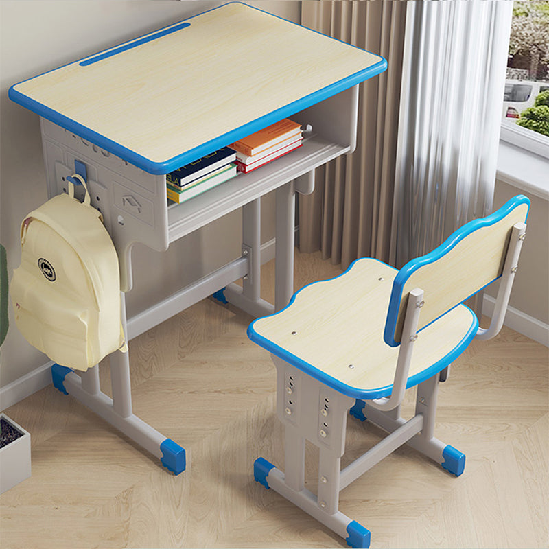 Contemporary Student Desk with Wooden Top and Shelf Desk and Chair Set