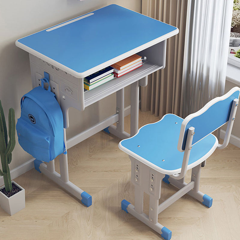 Contemporary Student Desk with Wooden Top and Shelf Desk and Chair Set