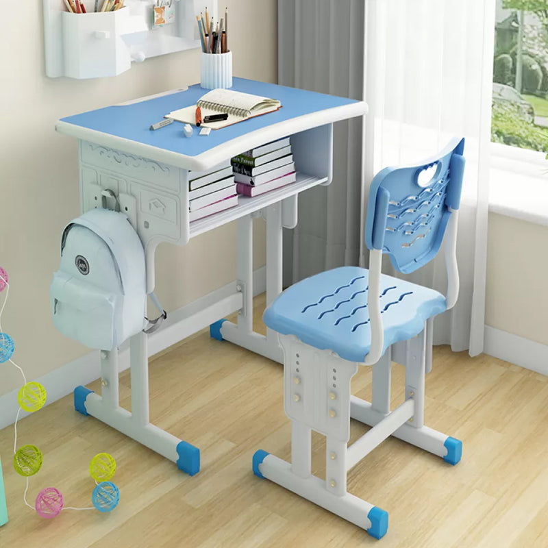 Contemporary Student Desk with Wooden Top and Shelf Desk and Chair Set