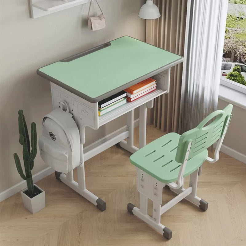 Contemporary Student Desk with Wooden Top and Shelf Desk and Chair Set