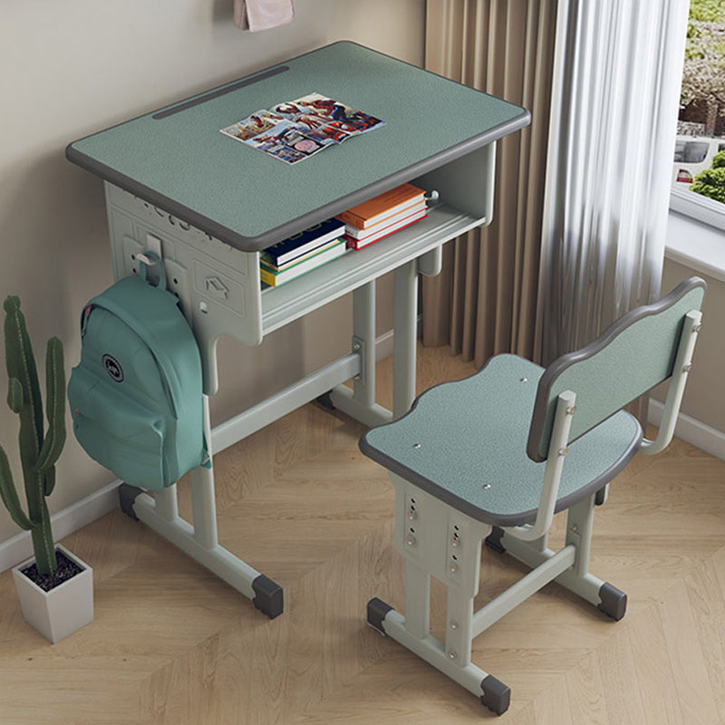 Contemporary Student Desk with Wooden Top and Shelf Desk and Chair Set