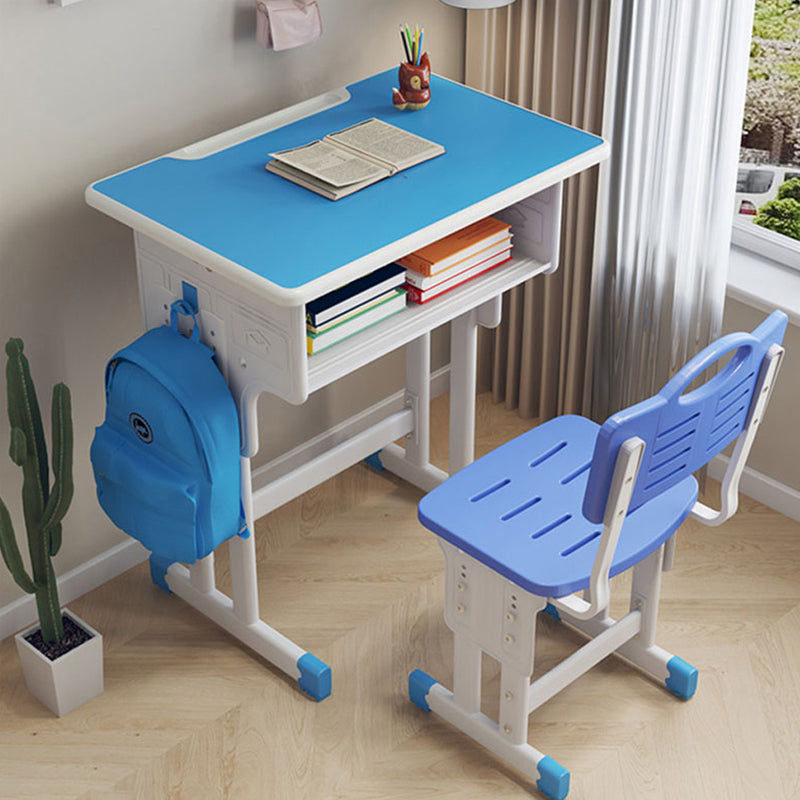 Contemporary Student Desk with Wooden Top and Shelf Desk and Chair Set