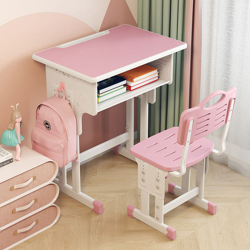 Contemporary Student Desk with Wooden Top and Shelf Desk and Chair Set