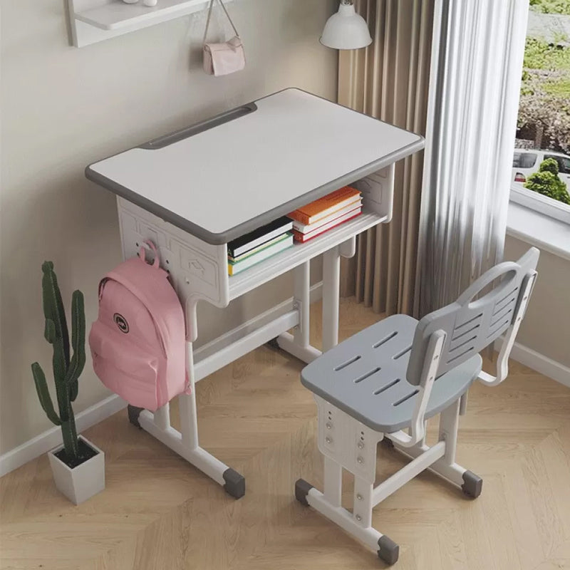 Contemporary Student Desk with Wooden Top and Shelf Desk and Chair Set