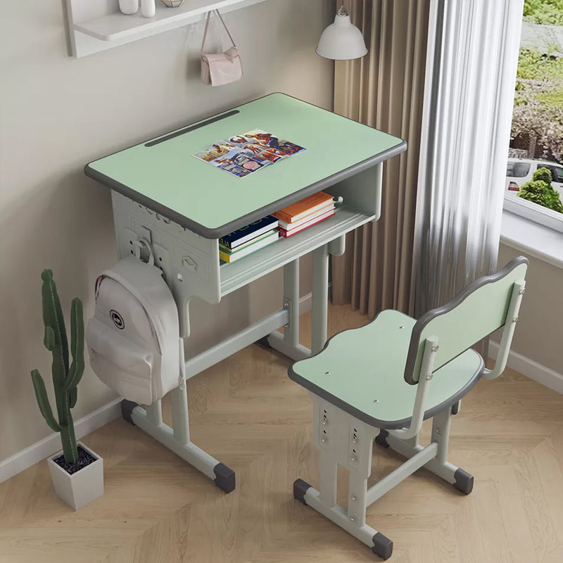 Contemporary Student Desk with Wooden Top and Shelf Desk and Chair Set