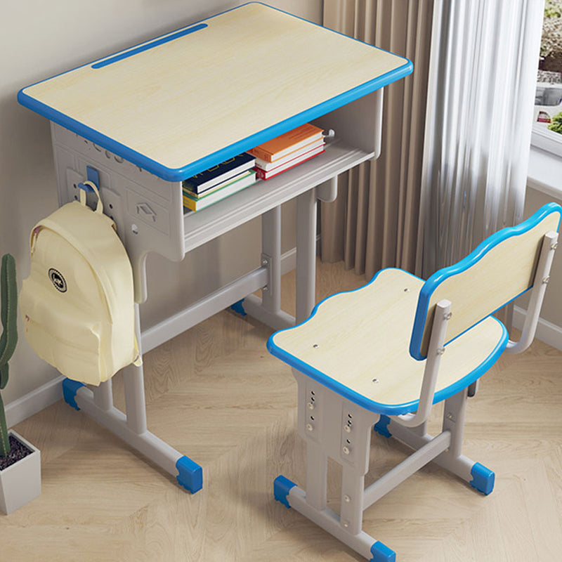 Contemporary Student Desk with Wooden Top and Shelf Desk and Chair Set