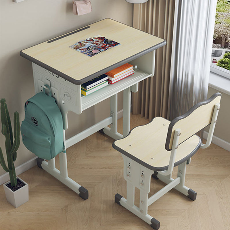 Contemporary Student Desk with Wooden Top and Shelf Desk and Chair Set