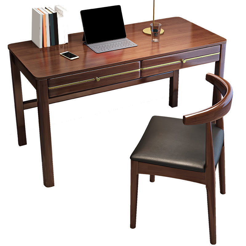 Solid Wood Computer Desk with 2 Drawers for Home Desk & Chair