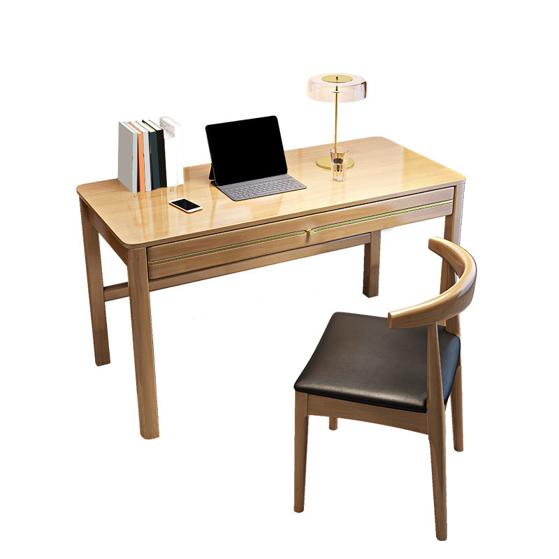 Solid Wood Computer Desk with 2 Drawers for Home Desk & Chair