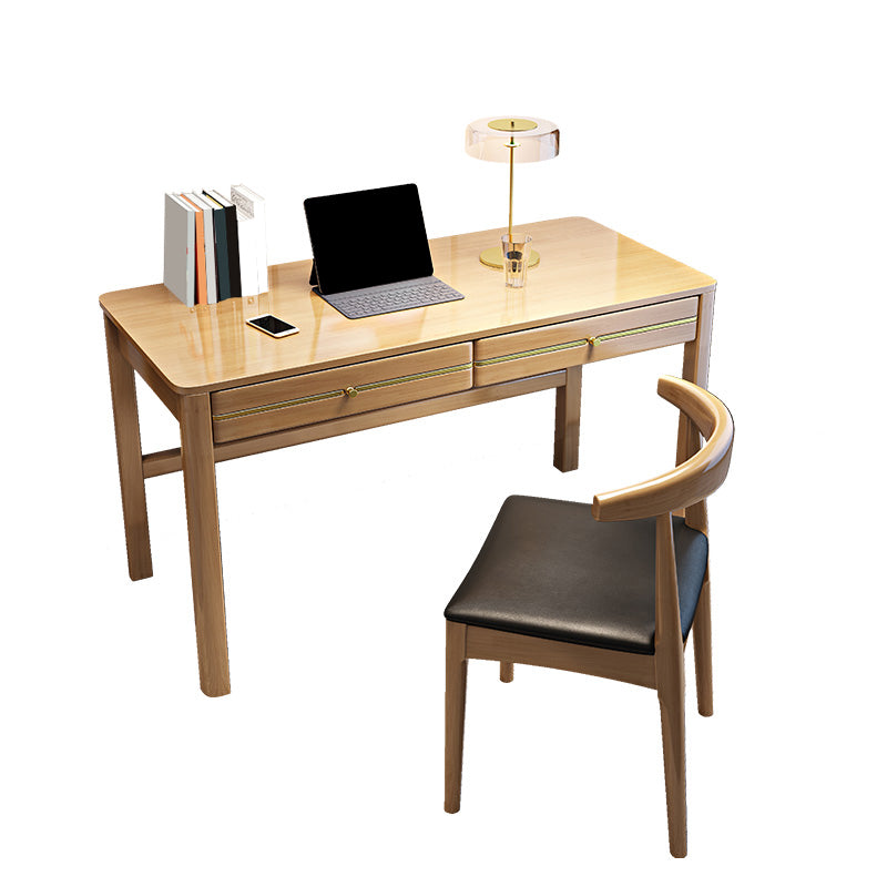 Solid Wood Computer Desk with 2 Drawers for Home Desk & Chair