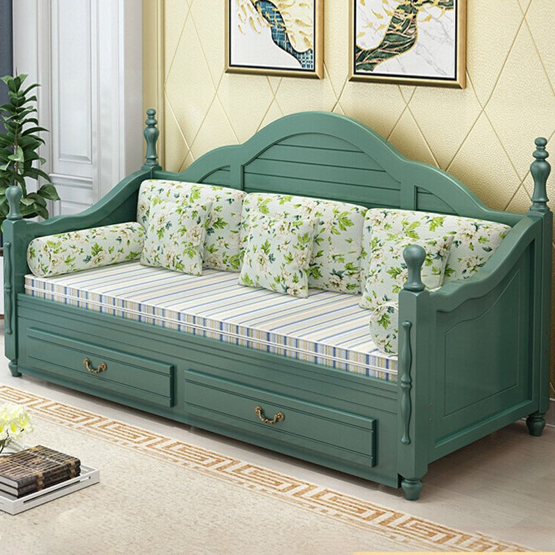 French Green/ Brown/ White Kid Bed Solid Wood Standard Bed with Storage