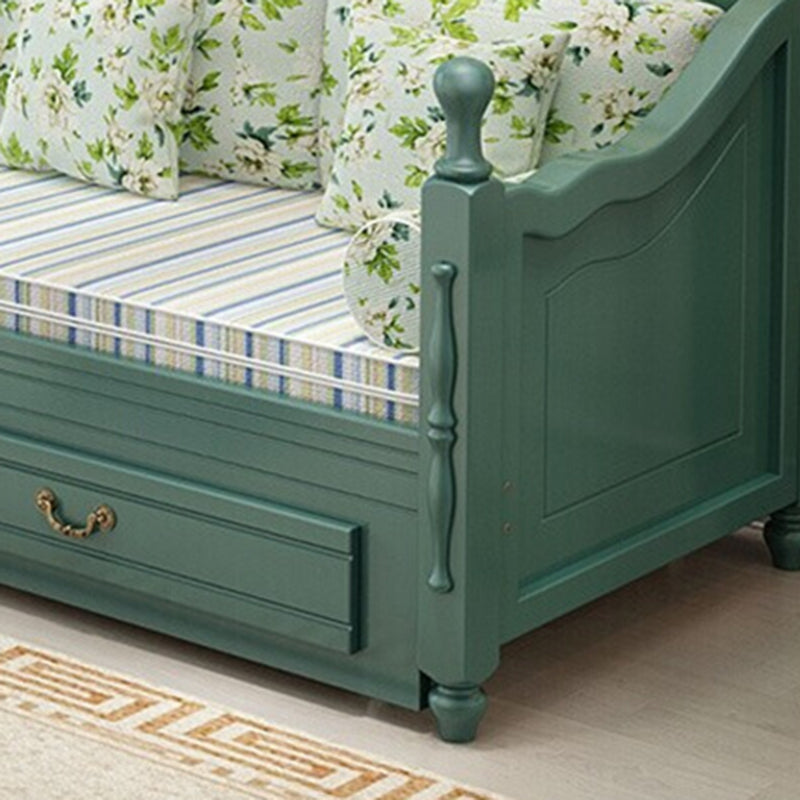 French Green/ Brown/ White Kid Bed Solid Wood Standard Bed with Storage