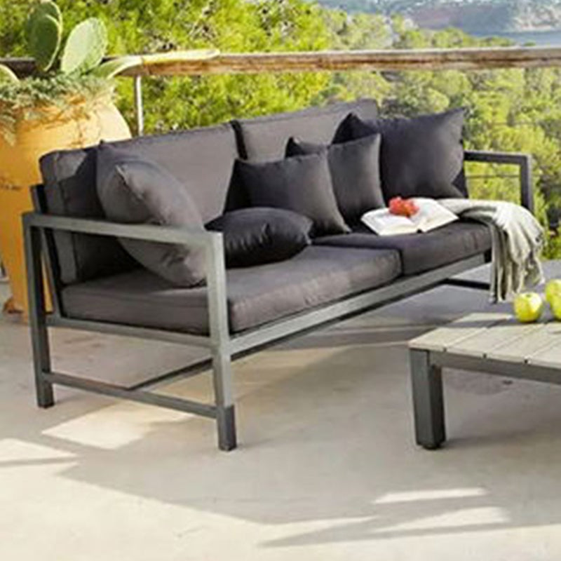 Metal Outdoor Patio Sofa 1 Piece Black Patio Sofa with Cushions