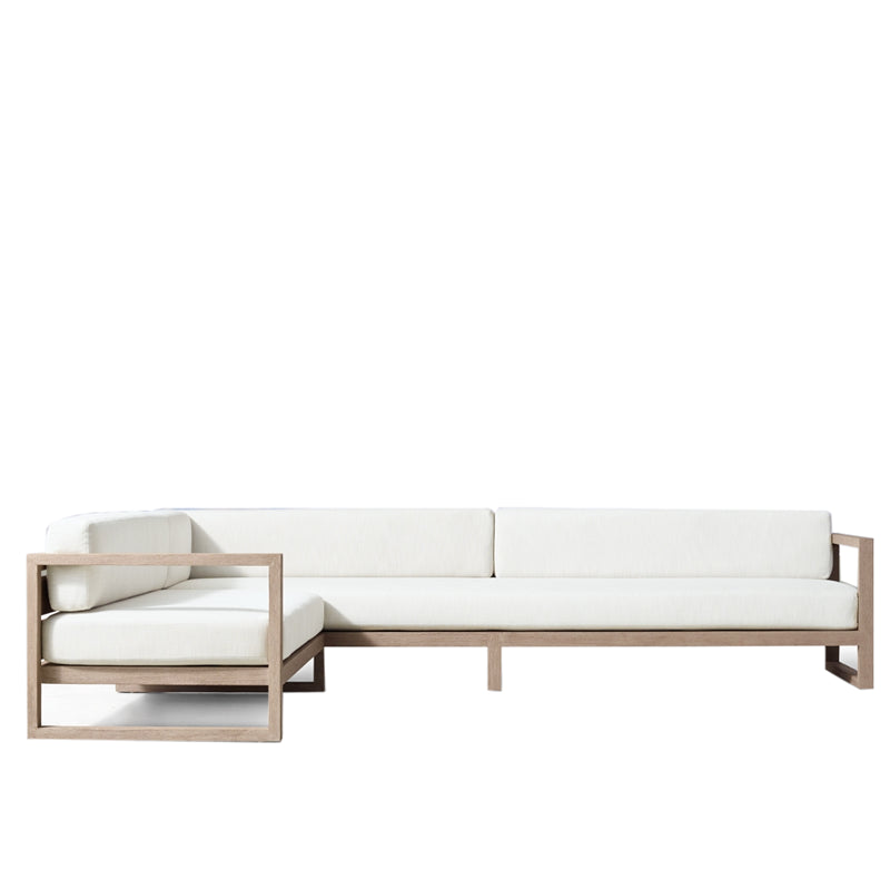 Farmhouse Outdoor Patio Sofa with White Cushion in Solid Wood Patio Sofa Sectional