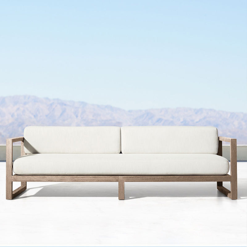 Farmhouse Outdoor Patio Sofa with White Cushion in Solid Wood Patio Sofa Sectional