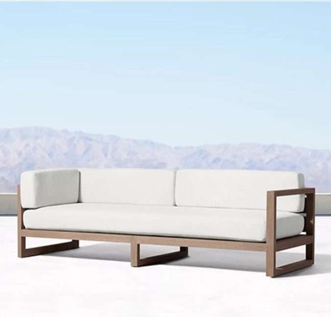 Farmhouse Outdoor Patio Sofa with White Cushion in Solid Wood Patio Sofa Sectional