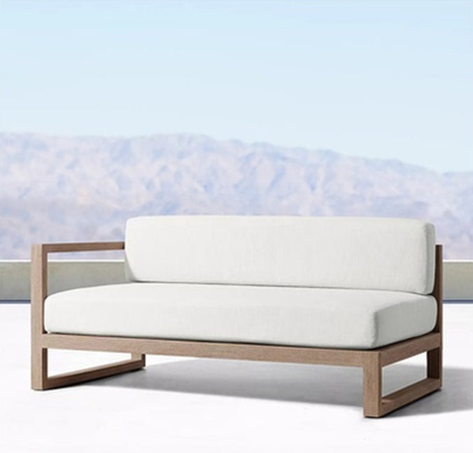 Farmhouse Outdoor Patio Sofa with White Cushion in Solid Wood Patio Sofa Sectional