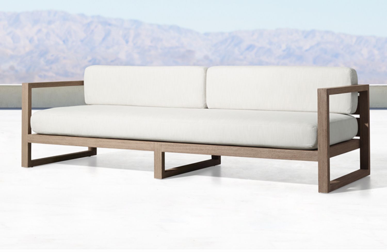 Farmhouse Outdoor Patio Sofa with White Cushion in Solid Wood Patio Sofa Sectional