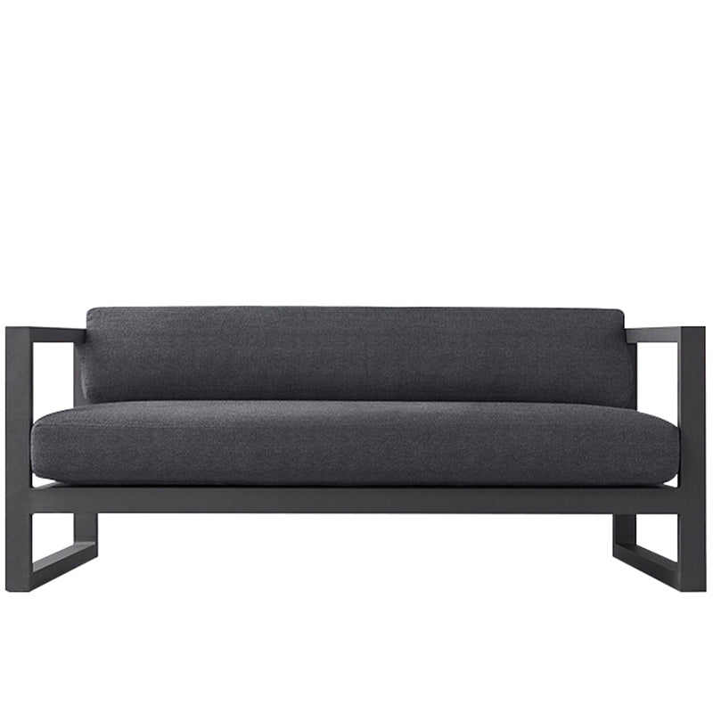 Contemporary Black Symmetrical Outdoor Patio Sofa with Cushion