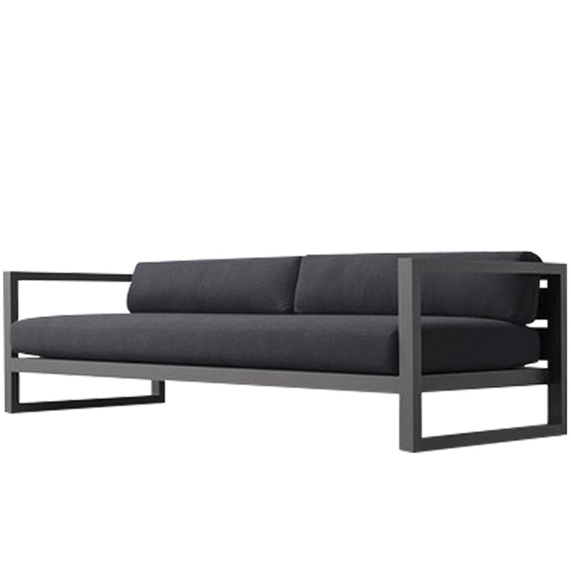 Contemporary Black Symmetrical Outdoor Patio Sofa with Cushion