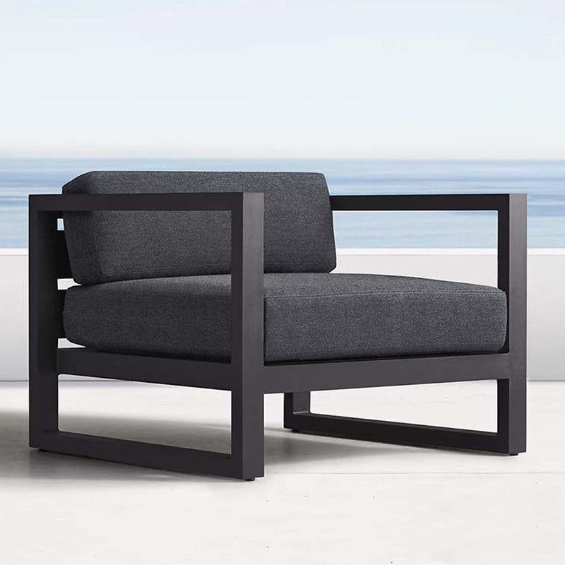 Contemporary Black Symmetrical Outdoor Patio Sofa with Cushion