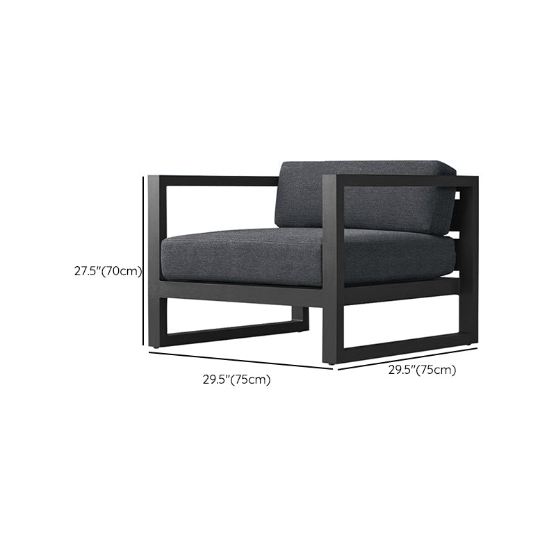 Contemporary Black Symmetrical Outdoor Patio Sofa with Cushion