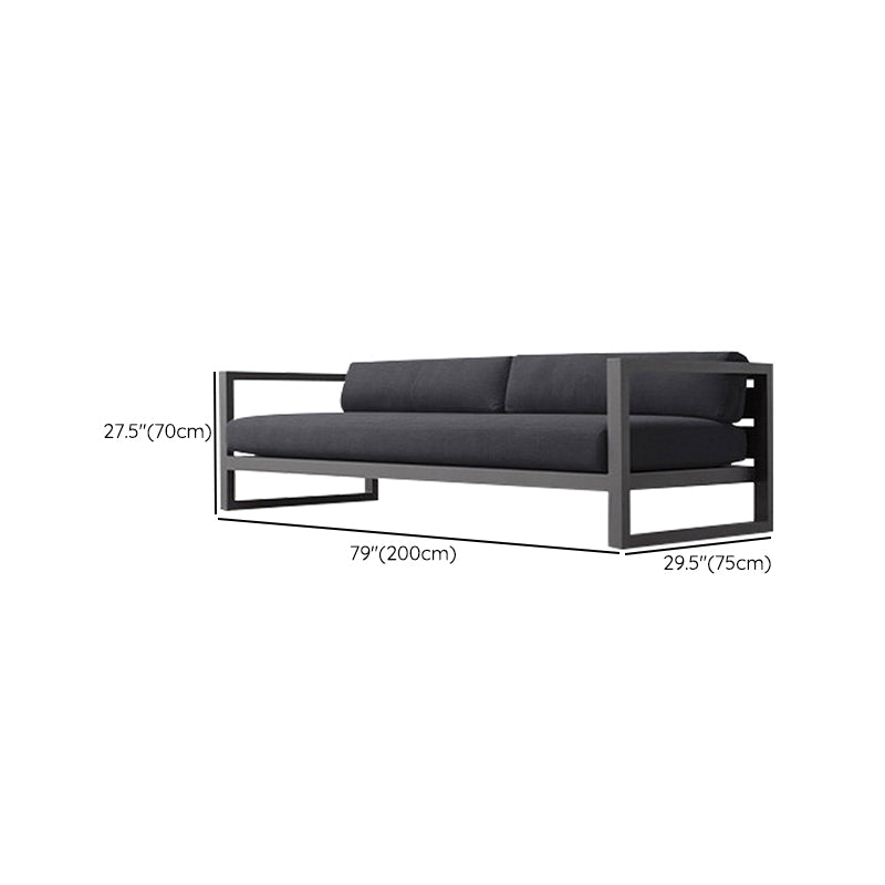 Contemporary Black Symmetrical Outdoor Patio Sofa with Cushion