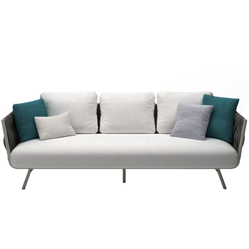 Contemporary Aluminum Frame Outdoor Patio Sofa with White Cushion