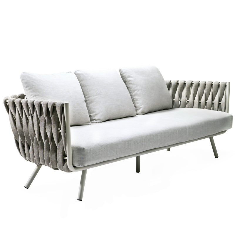 Contemporary Aluminum Frame Outdoor Patio Sofa with White Cushion