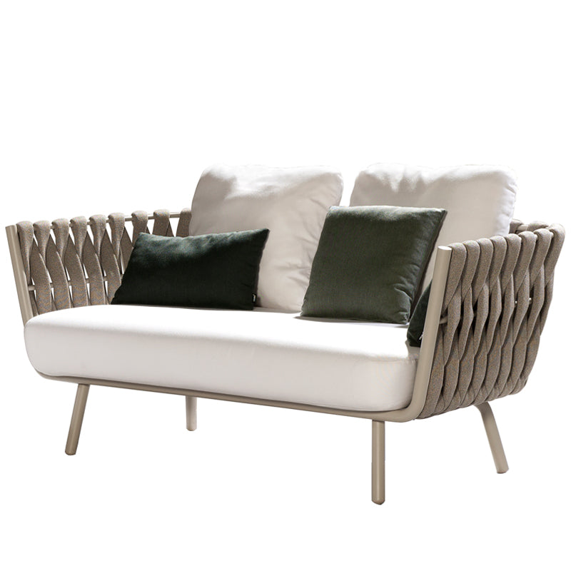 Contemporary Aluminum Frame Outdoor Patio Sofa with White Cushion