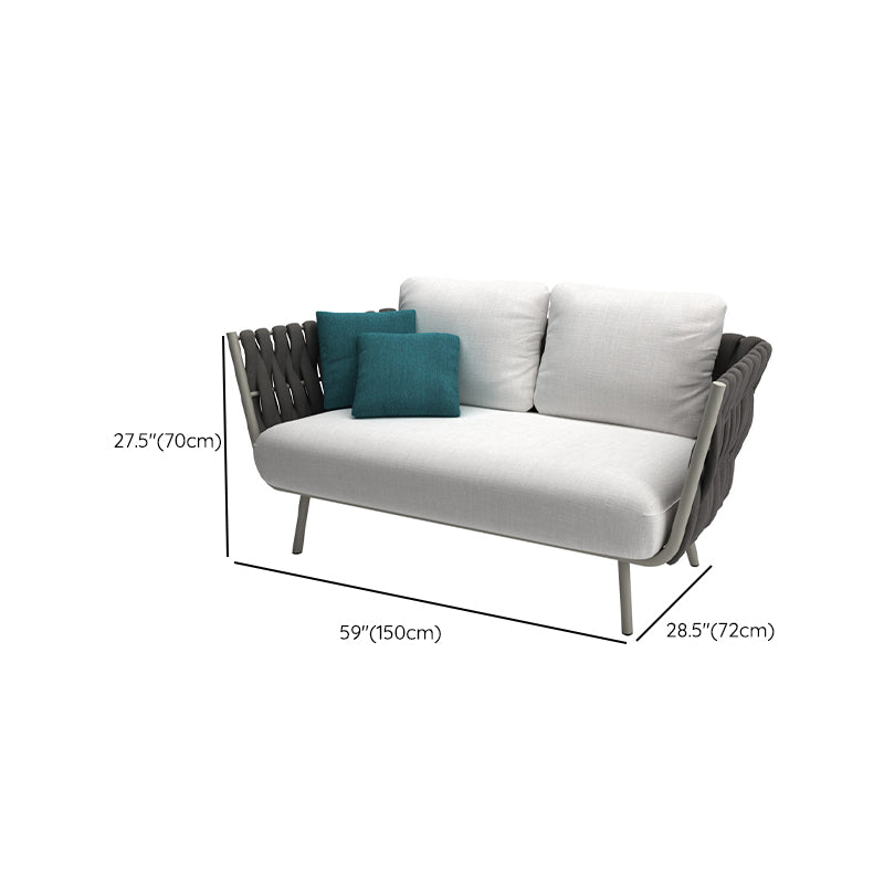 Contemporary Aluminum Frame Outdoor Patio Sofa with White Cushion