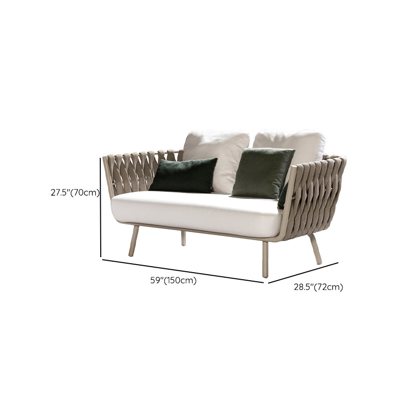 Contemporary Aluminum Frame Outdoor Patio Sofa with White Cushion