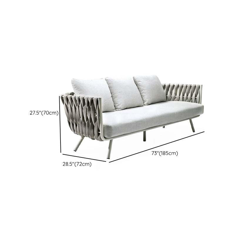 Contemporary Aluminum Frame Outdoor Patio Sofa with White Cushion