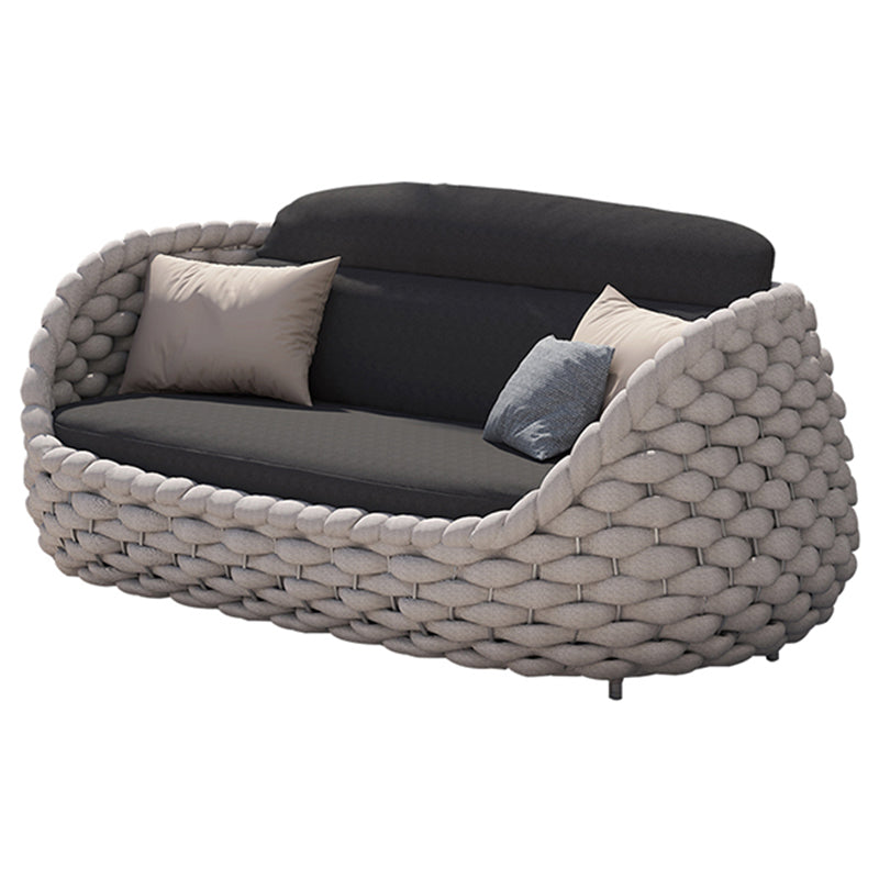 Tropical Grey Symmetrical Outdoor Patio Sofa with Black Cushion