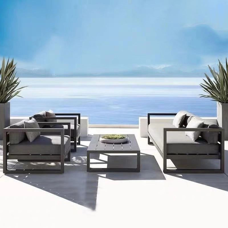 Contemporary Black Outdoor Patio Sofa Water Resistant Outdoor Patio Sofa