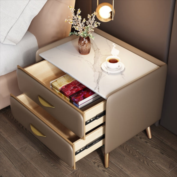 Stone Accent Table Nightstand Glam Bedside Cabinet for Bedroom