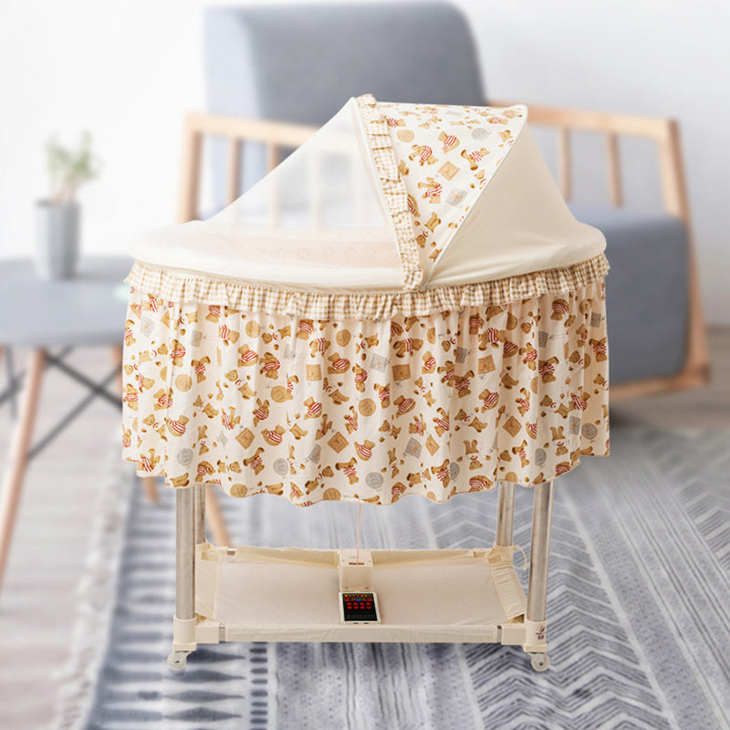 Baby Metal Rocking Bassinet 4 Wheels Crib Cradle with Music Box