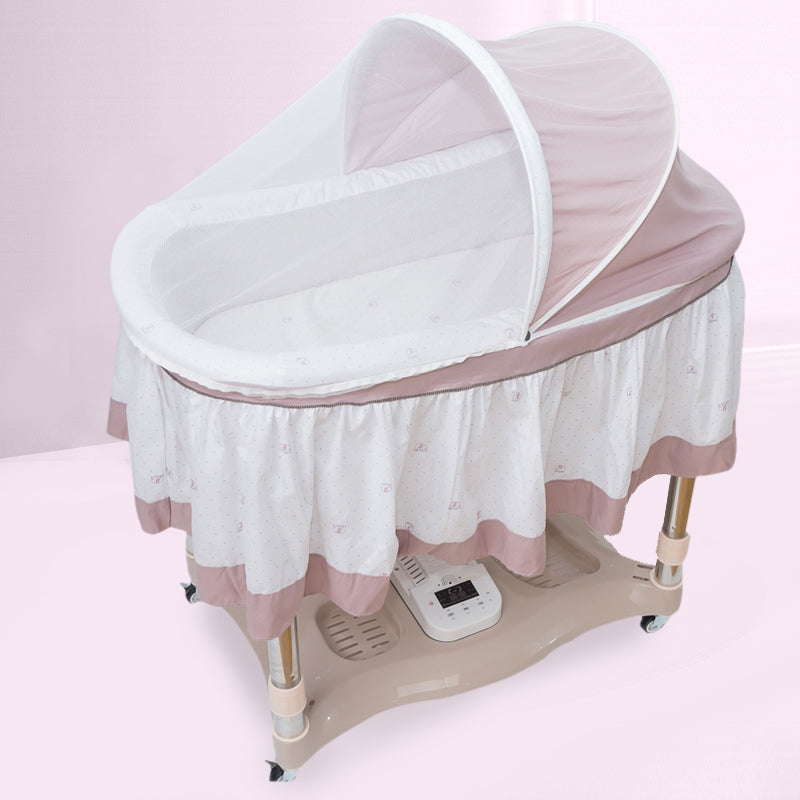 Baby Metal Rocking Bassinet 4 Wheels Crib Cradle with Music Box