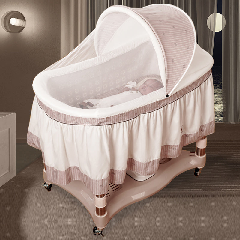 Baby Metal Rocking Bassinet 4 Wheels Crib Cradle with Music Box