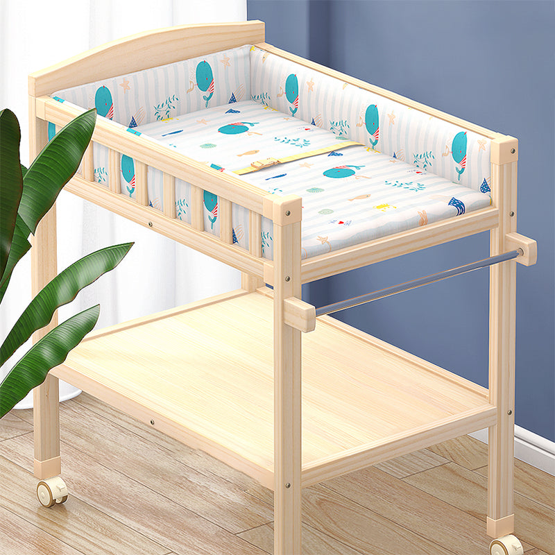 Pine Wooden Baby Changing Table with Storage Shelf Flat Top Changing Table with Pad