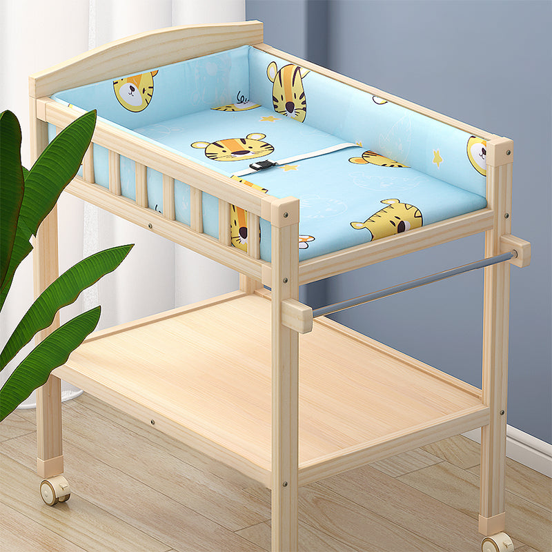 Pine Wooden Baby Changing Table with Storage Shelf Flat Top Changing Table with Pad