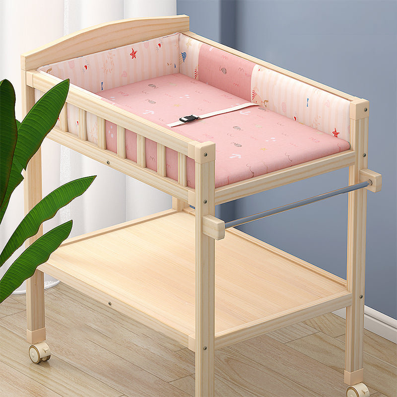 Pine Wooden Baby Changing Table with Storage Shelf Flat Top Changing Table with Pad