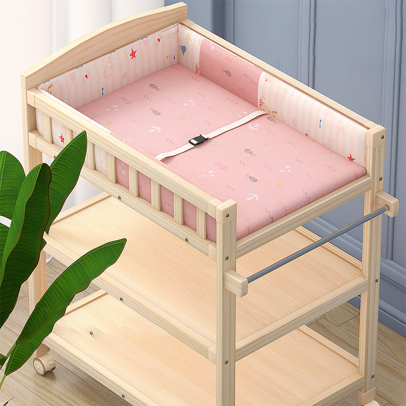 Pine Wooden Baby Changing Table with Storage Shelf Flat Top Changing Table with Pad