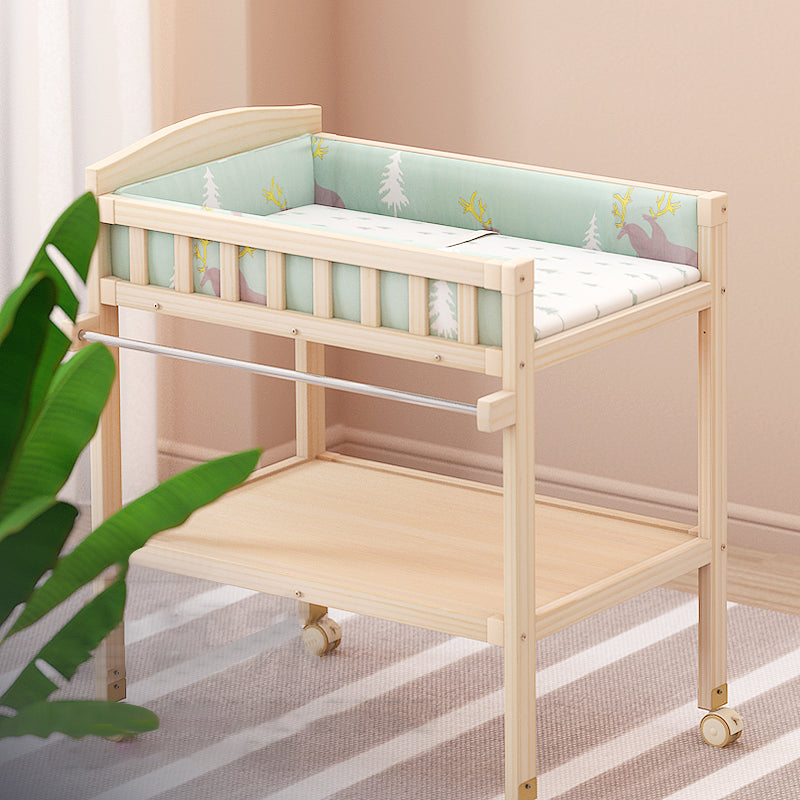 Solid Wood Baby Changing Table Movable Changing Table with Safety Rails and Shelf