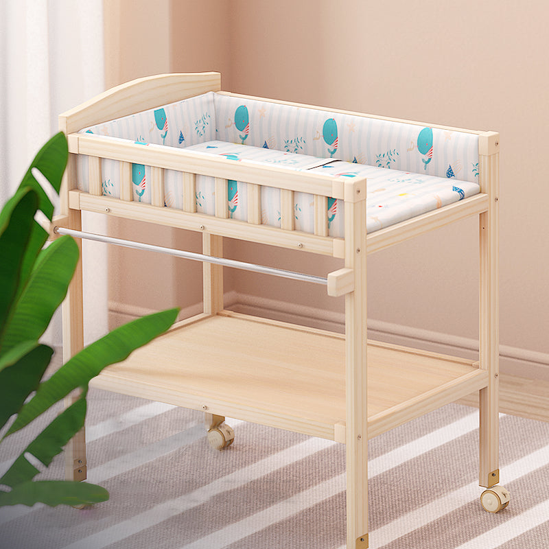 Solid Wood Baby Changing Table Movable Changing Table with Safety Rails and Shelf