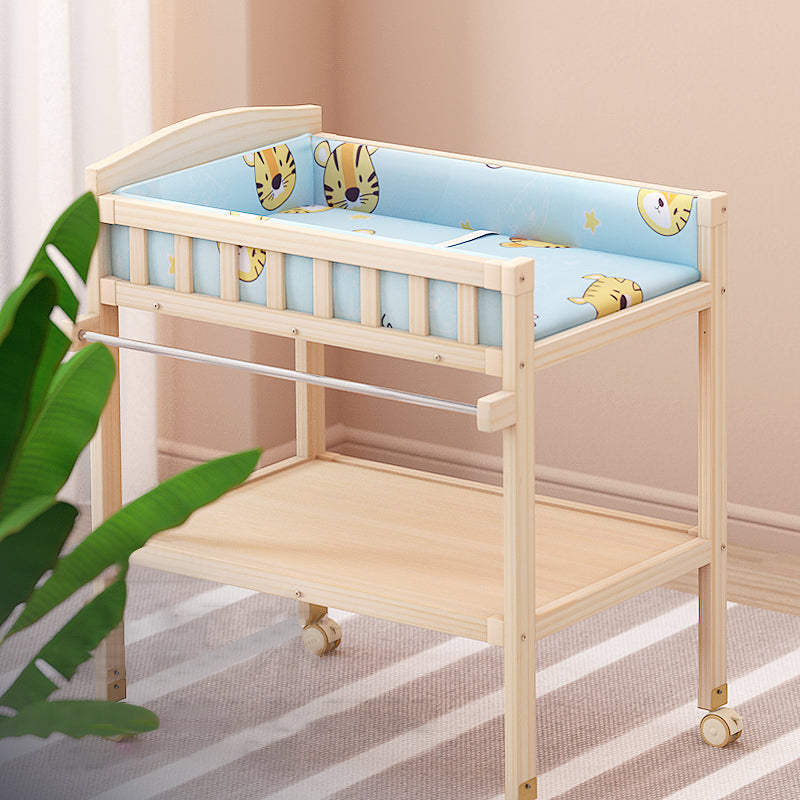 Solid Wood Baby Changing Table Movable Changing Table with Safety Rails and Shelf