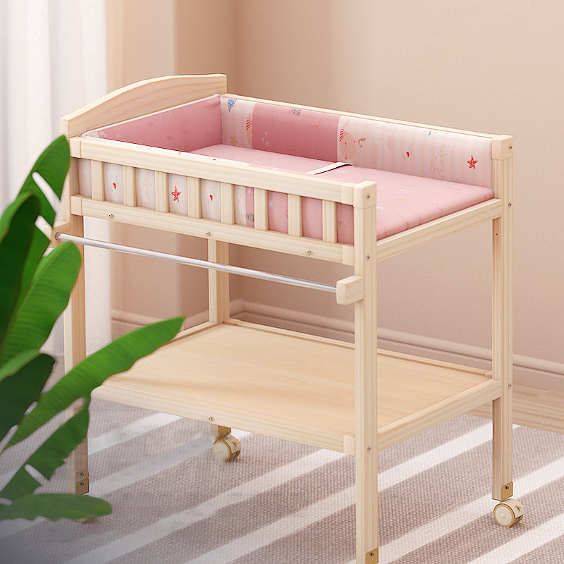 Solid Wood Baby Changing Table Movable Changing Table with Safety Rails and Shelf