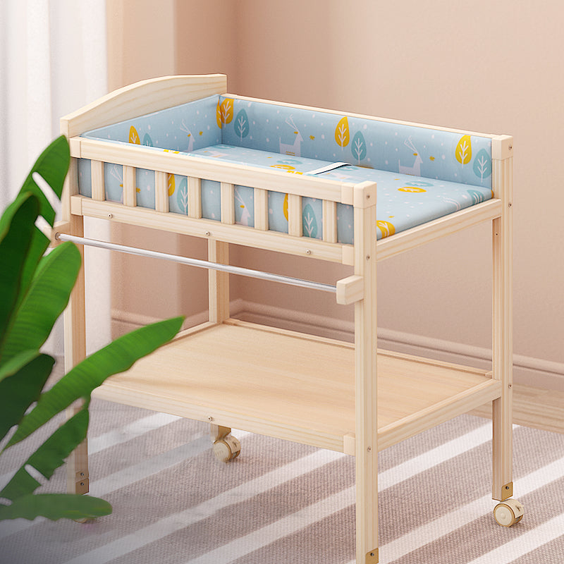 Solid Wood Baby Changing Table Movable Changing Table with Safety Rails and Shelf