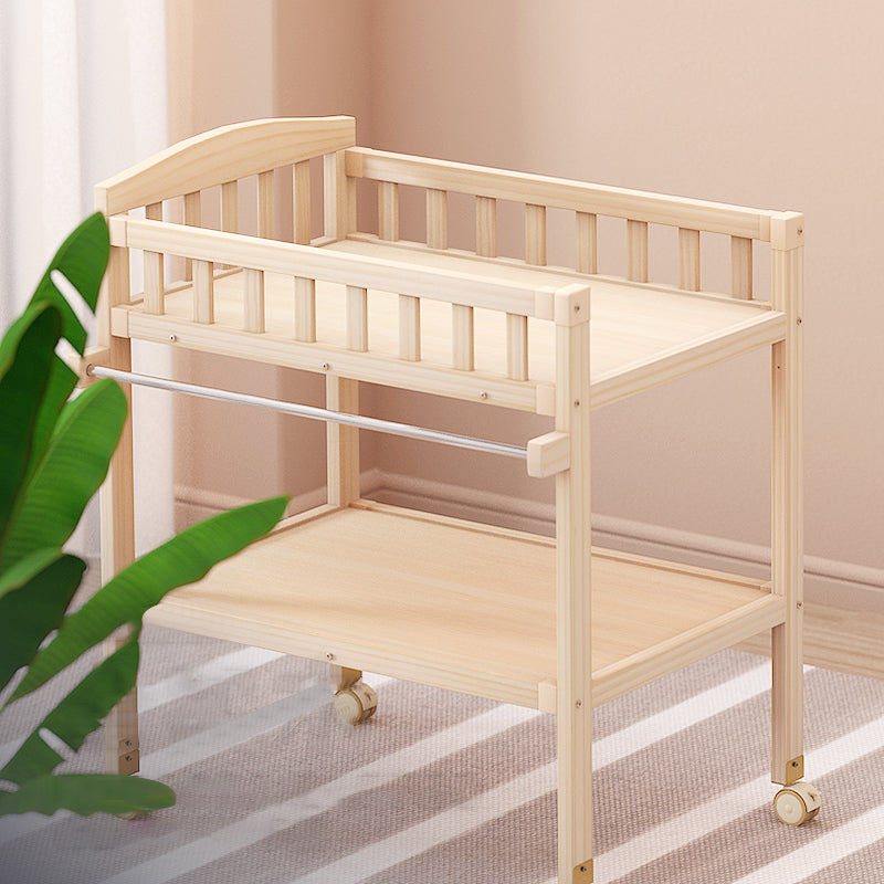 Solid Wood Baby Changing Table Movable Changing Table with Safety Rails and Shelf