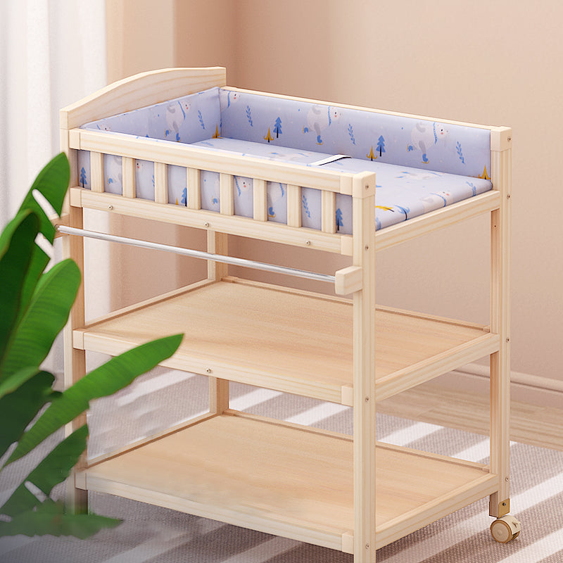 Solid Wood Baby Changing Table Movable Changing Table with Safety Rails and Shelf